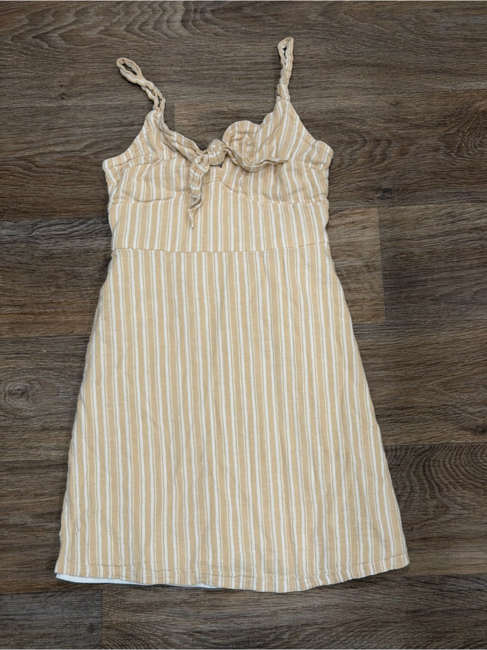 Hollister Cream and White Striped Tie-Front Midi Dress
